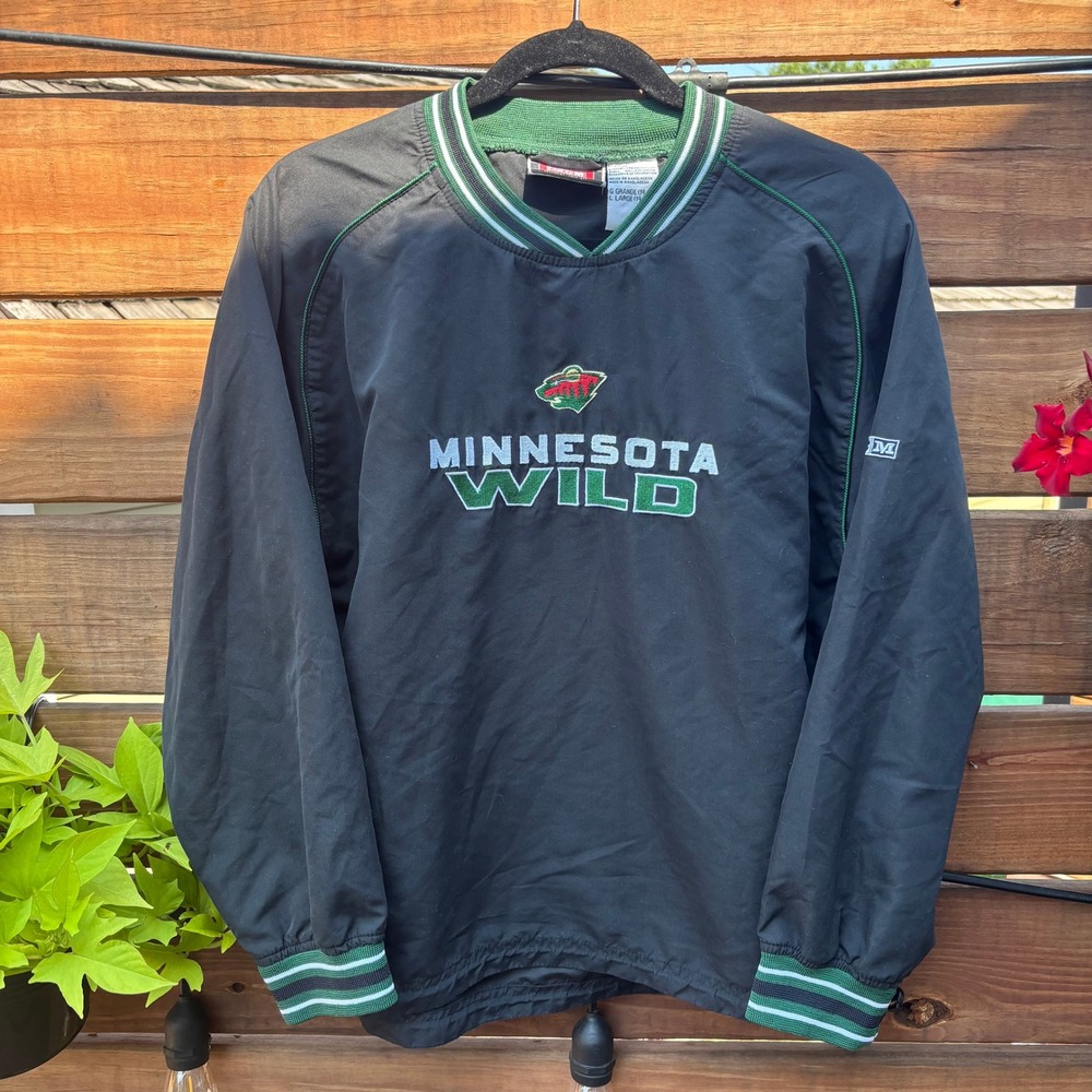CCM Windbreaker Youth Large Black Minnesota Wild Gently Used V-Neck Pullover